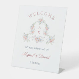Pastel Peonies Frame Wedding Monograms Welcome Sockelschild