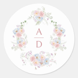 Pastel Peonies Rahmen Hochzeitsmonogramme Runder Aufkleber