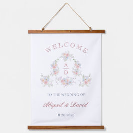 Pastel Peonies Rahmen Hochzeitsmonogramme Willkomm Wandteppich Mit Holzrahmen