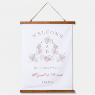 Pastel Peonies Rahmen Hochzeitsmonogramme Willkomm Wandteppich Mit Holzrahmen