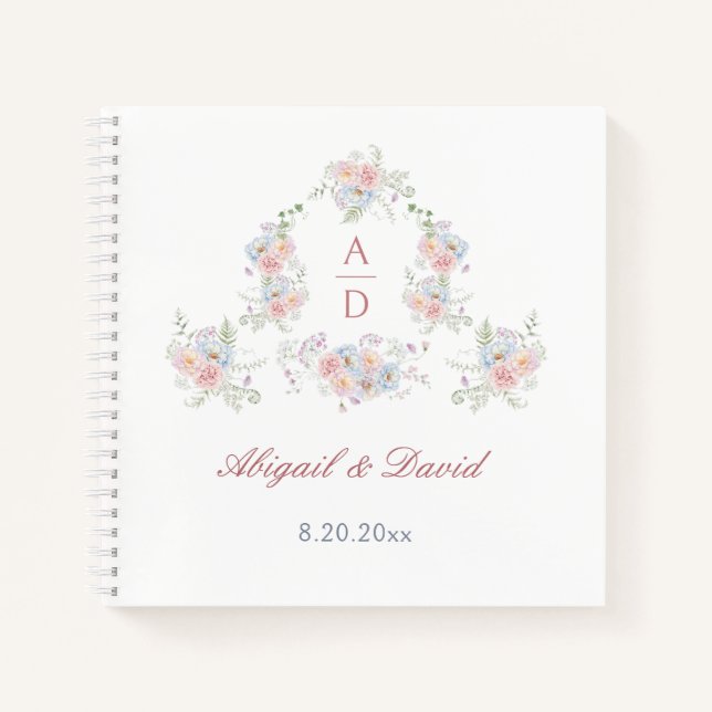 Pastel Peonies Rahmen Wedding Gästebuch Notizbuch (Vorderseite)