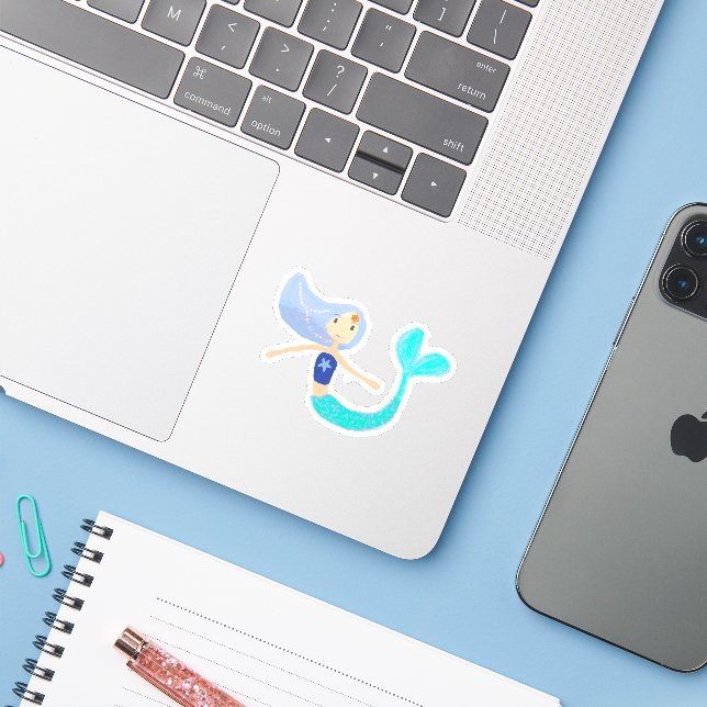 Pastel Periwinkle Mermaid Princess Seashells Pearl Aufkleber (Laptop mit iPhone)