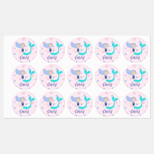 Pastel Periwinkle Mermaid Princess Seashells Pearl Etiketten (Blatt)