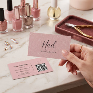 Pastel-Pfirsich-Mini-Icon-Muster-Nageltechniker-QR Visitenkarte