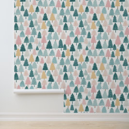 Pastel Pine Forest Weihnachtsbaumen Gemustert Tapete