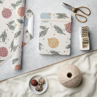 Pastel Pine Holly Ornaments Weihnachten Geschenkpapier