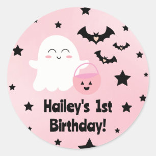 Pastel Pink 1er Anniversaire Sticker Rond Hallowee