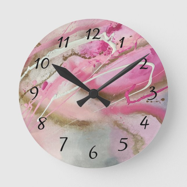 Pastel Pink Abstrakte Kunst, Dichtung und Musik Runde Wanduhr (Vorderseite)