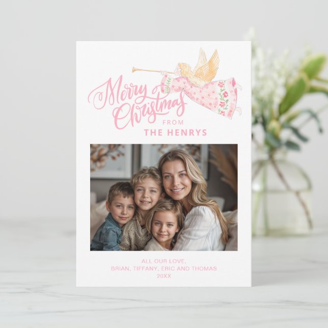 Pastel Pink Angel | Merry Christmas Photo (Stehend Vorderseite)