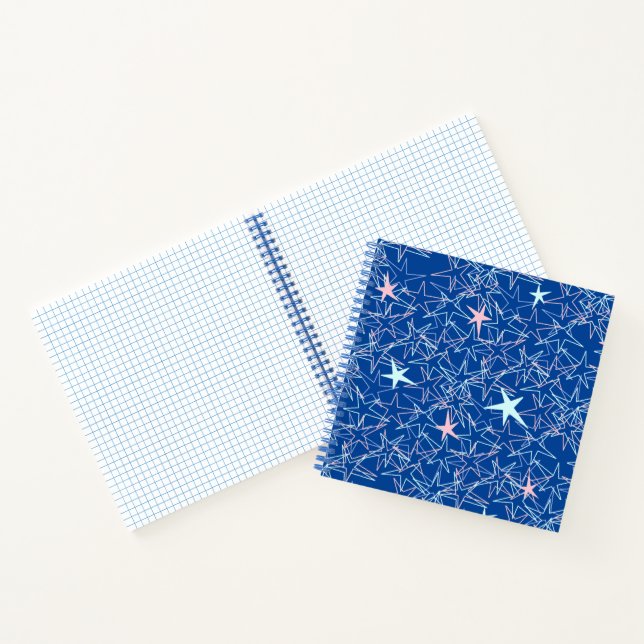 Pastel Pink Aqua Stars auf Blue Sketchbook Journal Notizbuch (Innenseite)