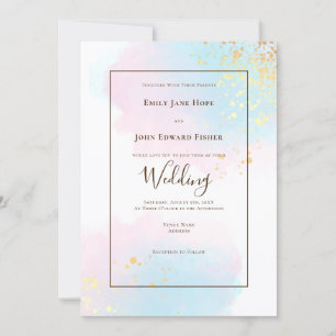 Pastel Pink Aquamarin Watercolor Goldplashes Hochz Einladung