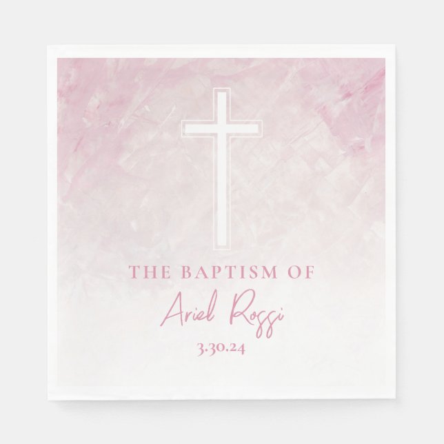 Pastel Pink Aquarelltaufe Napkins Serviette (Vorderseite)