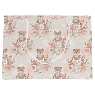 PASTEL PINK BABY BLOCKS TEDDY BEARS BLUME GROßE GESCHENKTÜTE