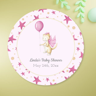 Pastel Pink Baby Dragon Girl Babydusche Runder Aufkleber