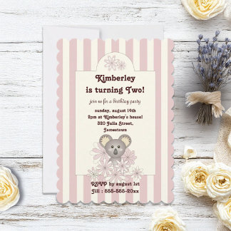 Pastel Pink Baby Koala Girl Einladung zum Geburtst