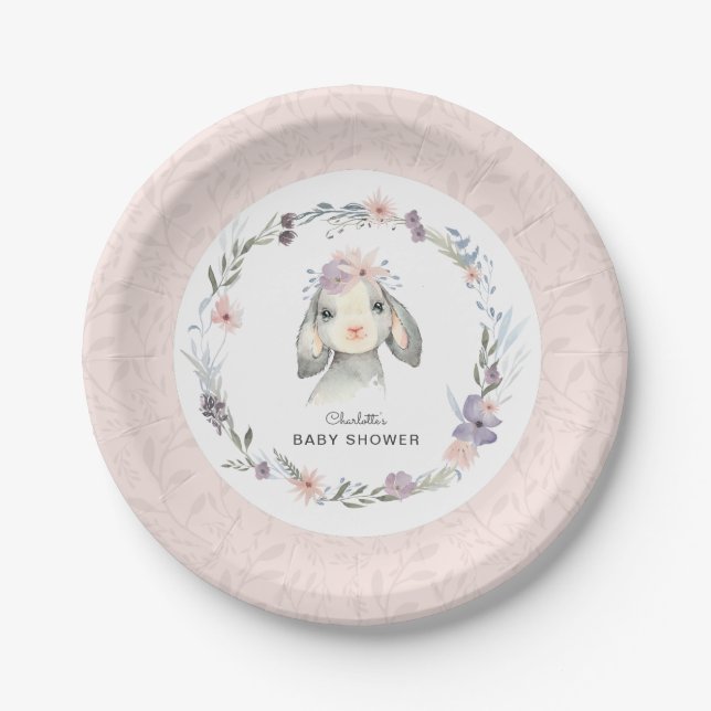 Pastel Pink Baby Lamb Girl Babydusche Pappteller (Vorderseite)