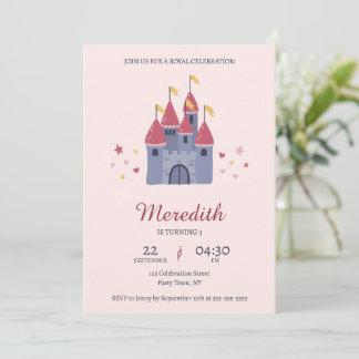 Pastel Pink Bezauberndes Party Burg Herz und Stern Einladung