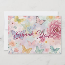 Pastel Pink Birthday Girl Butterfly Floral Party Dankeskarte