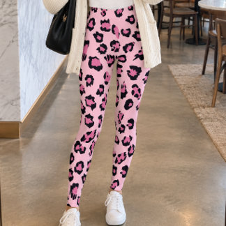Pastel Pink Black Leopard Print Leggings
