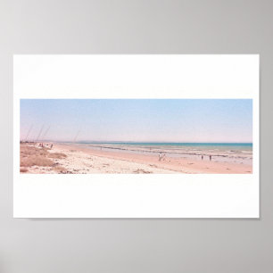 Pastel Pink Blue Beach Ocean Walking Poster