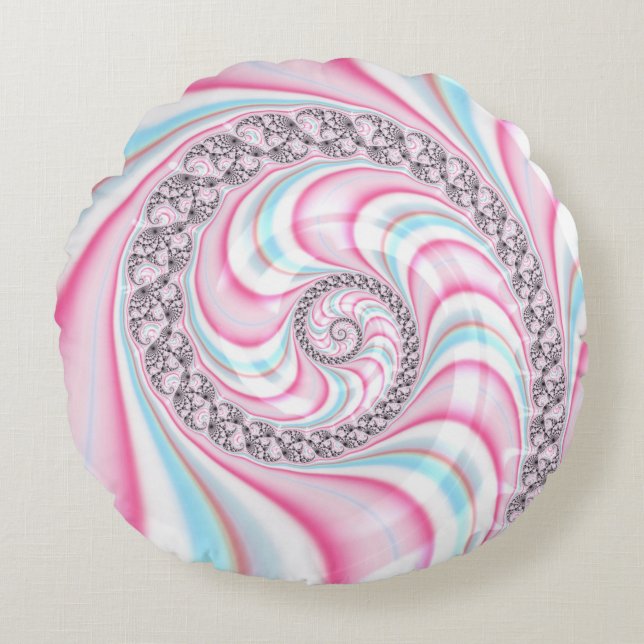 Pastel Pink Blue Candy Cane Spiral Rundes Kissen (Vorderseite)