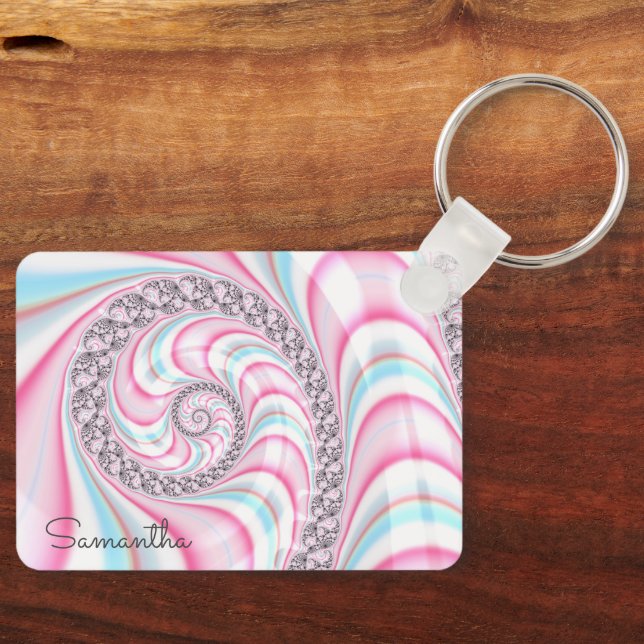 Pastel Pink Blue Candy Cane Spiral Schlüsselanhänger (Vorderseite)