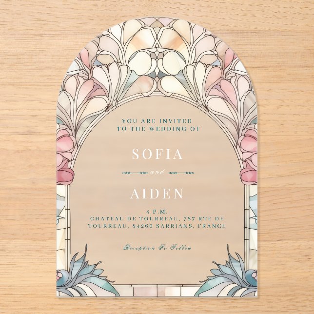 Pastel pink blue floral acrylic invitation (Recto)