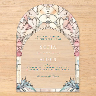 Pastel pink blue floral acrylic invitation acryleinladungen