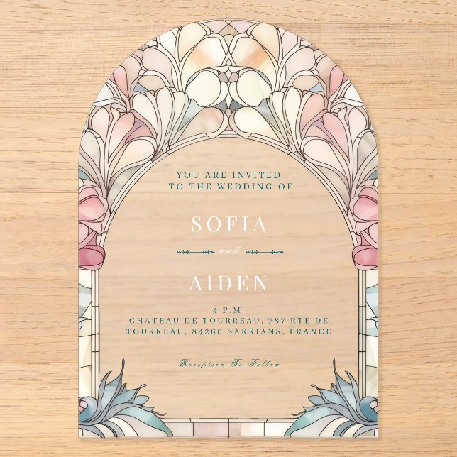 Pastel pink blue floral acrylic invitation acryleinladungen (Vorderseite)
