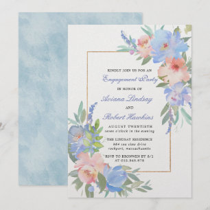 Pastel Pink Blue Floral Wedding Verlobung Einladung
