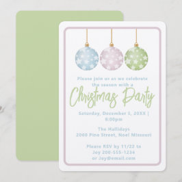 Pastel Pink Blue & Green Ornaments Christmas Party Einladung