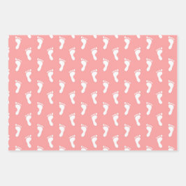 PASTEL PINK BLUE LIME GREEN ROWS OF BABY FEED GESCHENKPAPIER SET