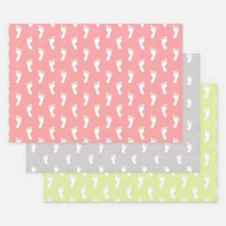 PASTEL PINK BLUE LIME GREEN ROWS OF BABY FEED GESCHENKPAPIER SET
