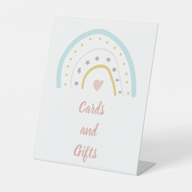 Pastel Pink Blue Rainbow Karten und Geschenke Gebu Sockelschild (Vorderseite)
