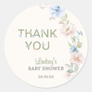 Pastel Pink Blue Spring Baby in Bloom Baby Dusche Runder Aufkleber