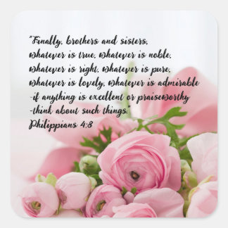 Pastel Pink Blume Bibel Verse Quadratischer Aufkleber