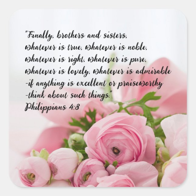 Pastel Pink Blume Bibel Verse Quadratischer Aufkleber (Vorderseite)