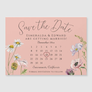 Pastel Pink Blume Hochzeitskalender Save the Date Magnetkarte