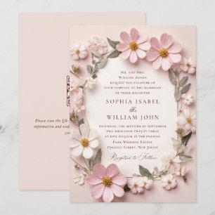Pastel Pink Blush Boho Wildblumen Hochzeiten QR-Co Einladung