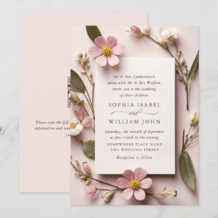Pastel Pink Blush Boho Wildblumen Hochzeiten QR-Co Einladung