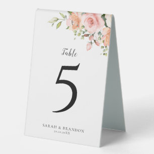 Pastel Pink Blush Botanische Tischnummer Tischaufsteller