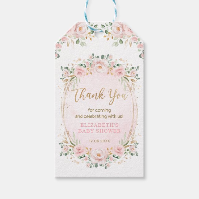 Pastel Pink Blush Gold Garden Rose Baby Girl Geschenkanhänger (Vorderseite)