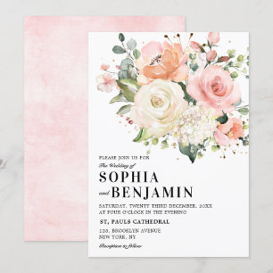 Pastel Pink Blush Rose Botanische Hochzeit mit flo Einladung