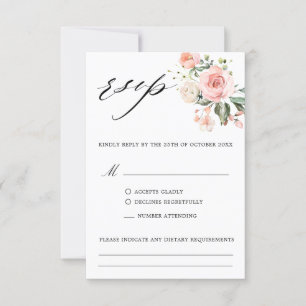 Pastel Pink Blush Rose Botanische Hochzeit RSVP Karte