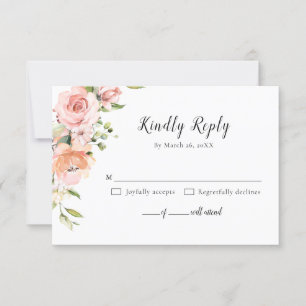 Pastel Pink Blush Rose Botanische Hochzeit RSVP Karte