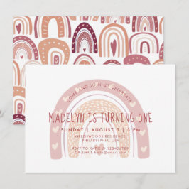 Pastel Pink Boho Rainbow Erster Geburtstag Einladung