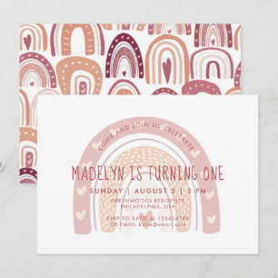 Pastel Pink Boho Rainbow Erster Geburtstag Einladung