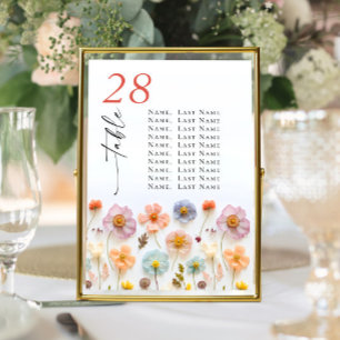 Pastel Pink Boho Wildblume Wedding Tischnummer