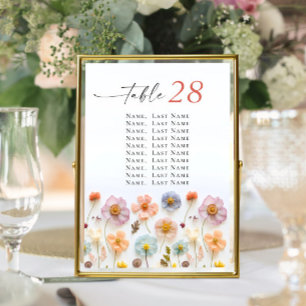 Pastel Pink Boho Wildblume Wedding Tischnummer