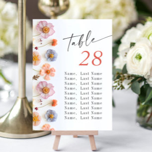 Pastel Pink Boho Wildblume Wedding Tischnummer